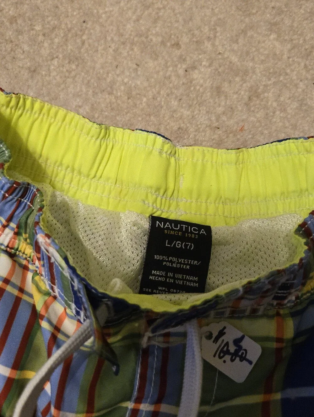 Nautica Boys Size 7 Plaid Swim Trunks